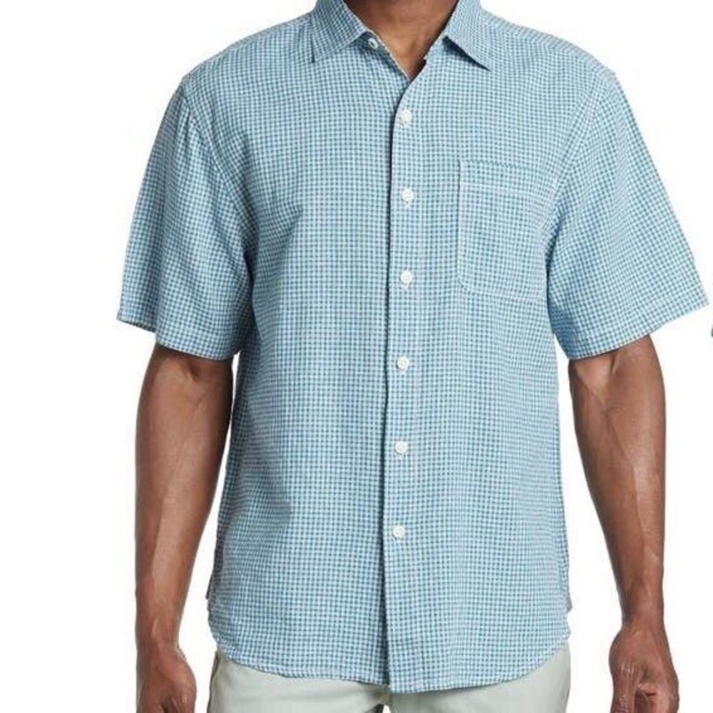 Tommy Bahama Gingham Grove Linen Cotton Button Up Shirt Size Small